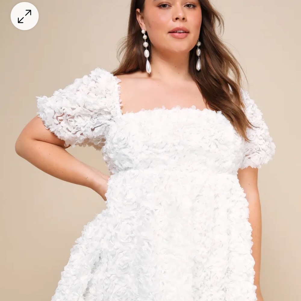 NWT Lulus Precious Passion White Floral Puff Sleeve Dress